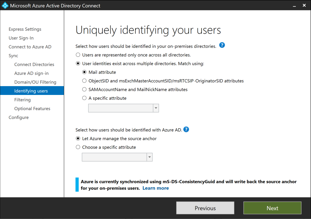 Figure 3: AAD Connect - Identifying users